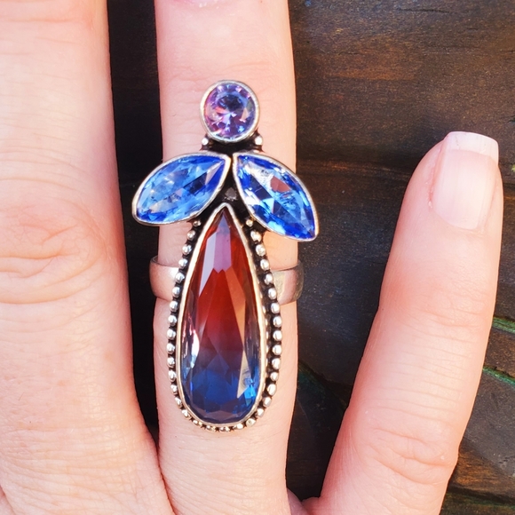 New Bi-Color Tourmaline Multi Gemstone 925 Silver Ring. - Picture 3 of 14